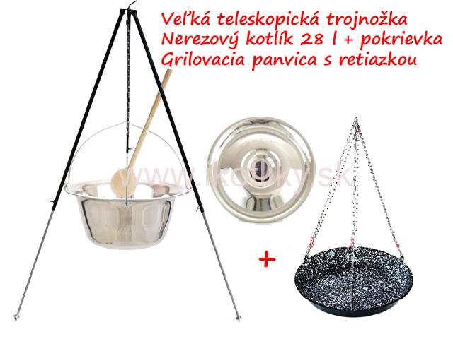 Nerezový kotlík 28 l s trojnožkou + grill panvica