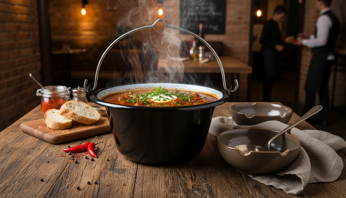 Smaltovaný servírovací kotlík na guláš