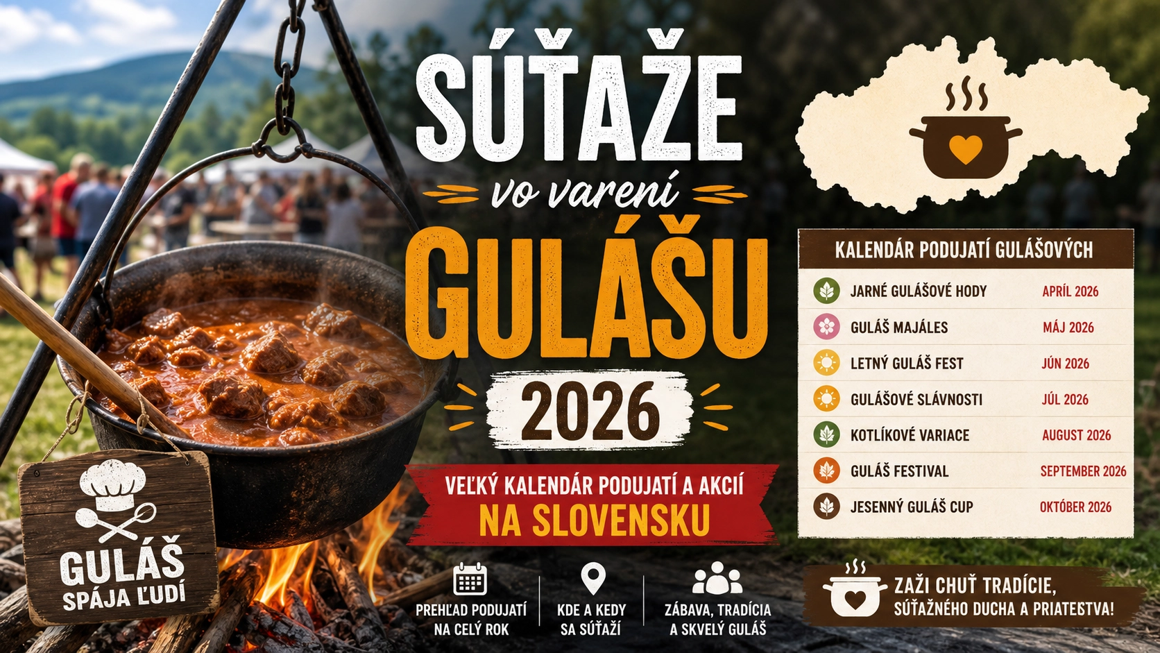 Súťaže vo varení gulášu 2026: Veľký kalendár podujatí a akcií na Slovensku