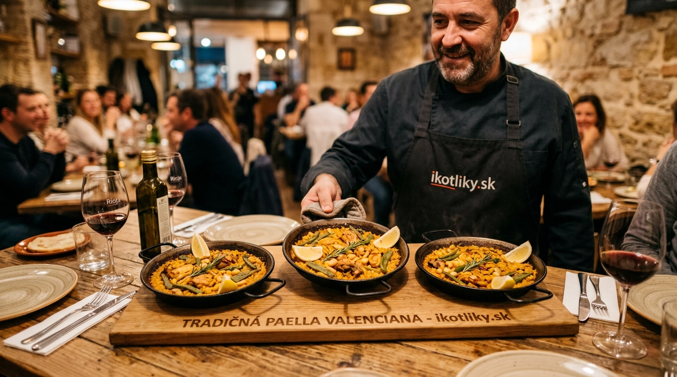 Valenciana paella servírovanie