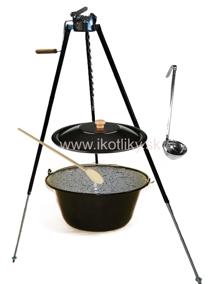 Smaltovaný kotlík 30L+ Teleskopický stojan s kladkou