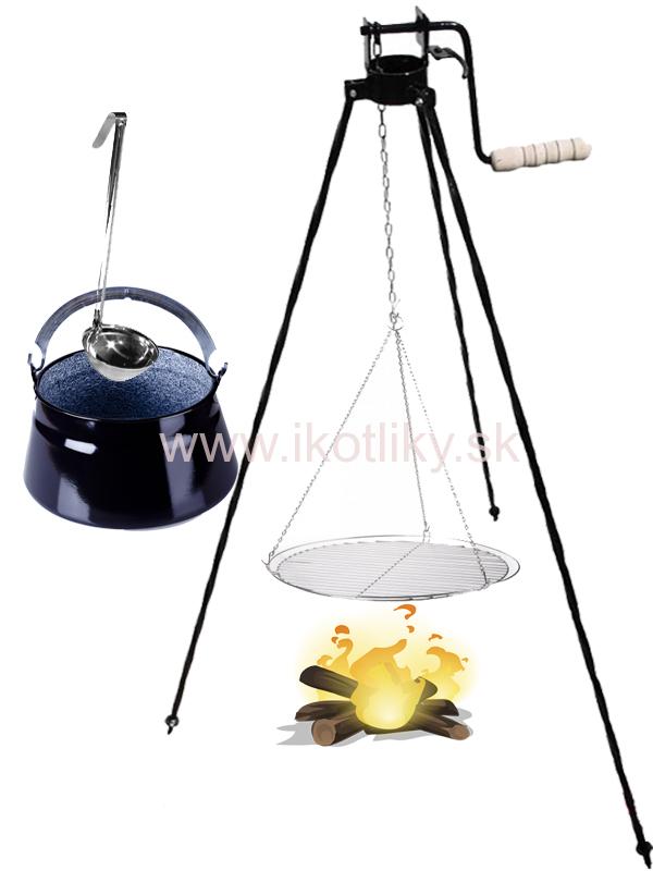 Kotlík na halászlé 20L + Stojan s kladkou + Rošt