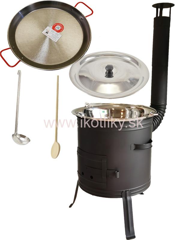Nerezový kotlík 14L + Ohňovzdorná kotlina + Paella panvica