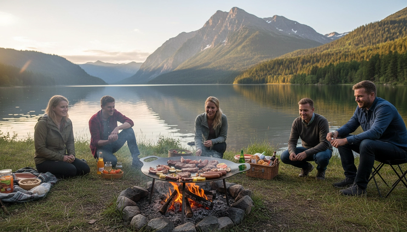 Grilovanie na grilovacej panvici v prírode